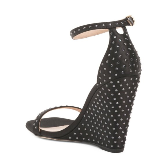 STUART WEITZMAN BLACK MULTI Made In Spain Nudist Shine 100 Wedge Sandals - Picture 2 of 2